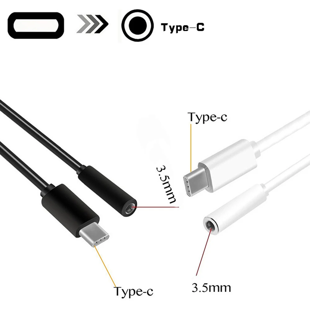 2019 новый черно белый кабель для наушников Type C до 3 5 мм USB аудио адаптер