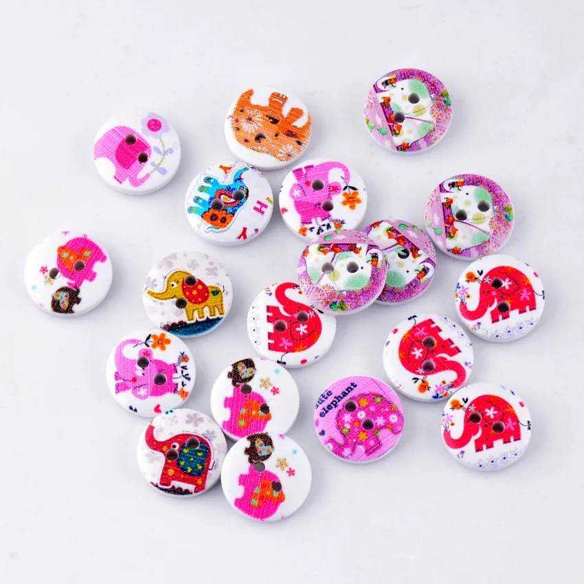 Розница для Diy 20 шт Случайные Смешанные 2 отверстия Круглый слон Узор Деревянные