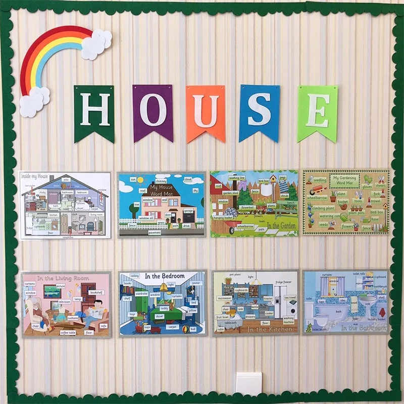 8 шт./компл. английские большие карты A4 мой дом и семья раннее образование