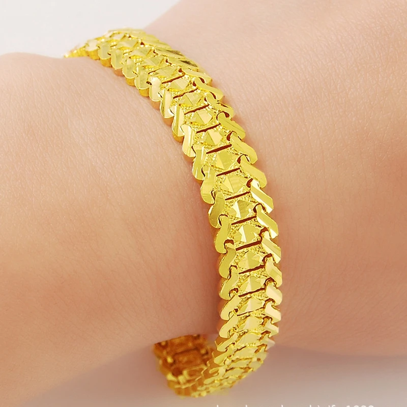 

Wrist Band Chain Solid Yellow Gold Filled Womens Mens Bracelet Link Chain 18cm