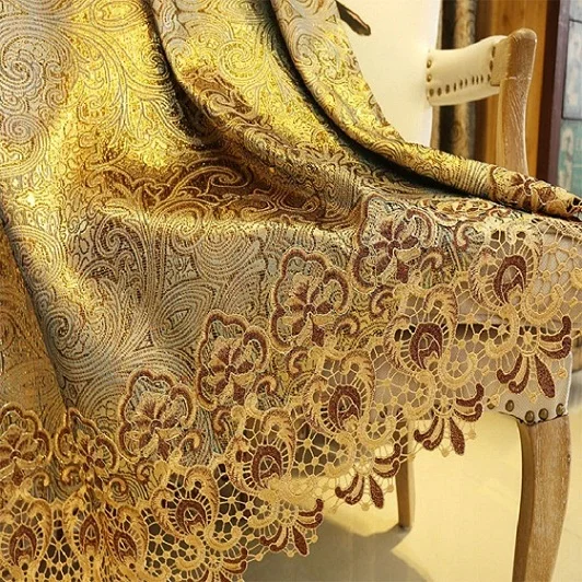 Curtains Темно-золотой цвет, Европейский стиль, роскошная вилла, балдахин, цветочные шторы для гостиной, спальни, на окно, вышитые тюлевые шторы, занавески - Цвет: Curtains