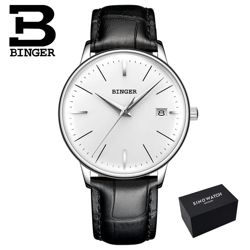 leather white Seiko мужские механические часы с автоматическим перемещением, t BINGER, Топ бренд, роскошные мужские механические часы, relogio masculino, ремешок из нержавеющей стали с серым зеркалом - Цвет: leather white