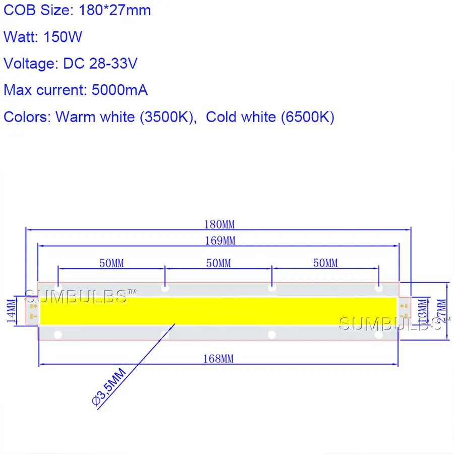 Светодиодный модуль высокой мощности COB 100 Вт 150 30 В постоянного тока