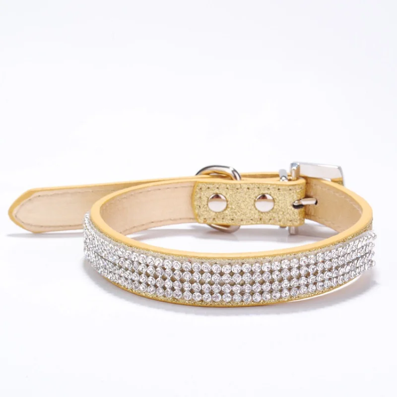 PU Pet Dog Collar Crystal Diamond Stripe Necklace Exquisite Net Bright Collars Products | Дом и сад