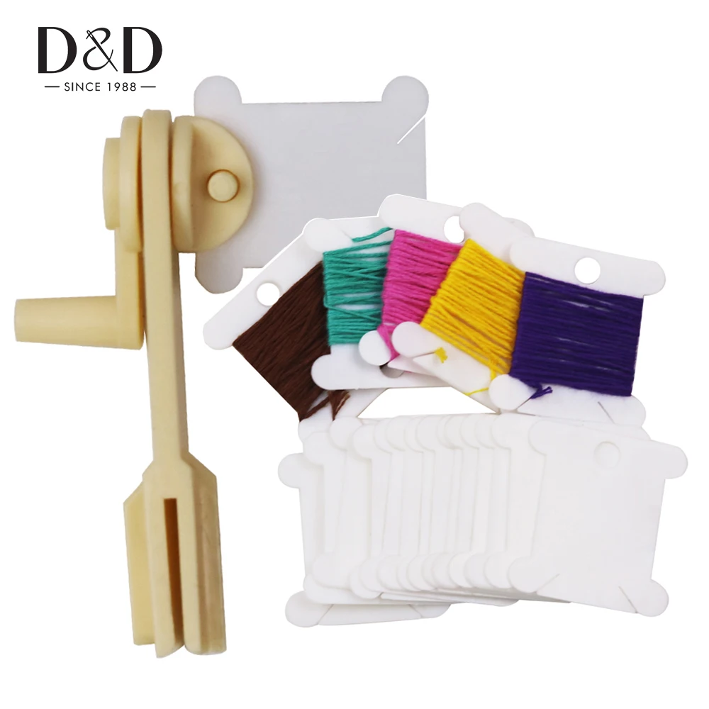 

D&D 300pcs Plastic Thread Bobbins Thread Card and 1pc String Winder Cross Stitch Embroidery Floss&Craft Sewing Tools
