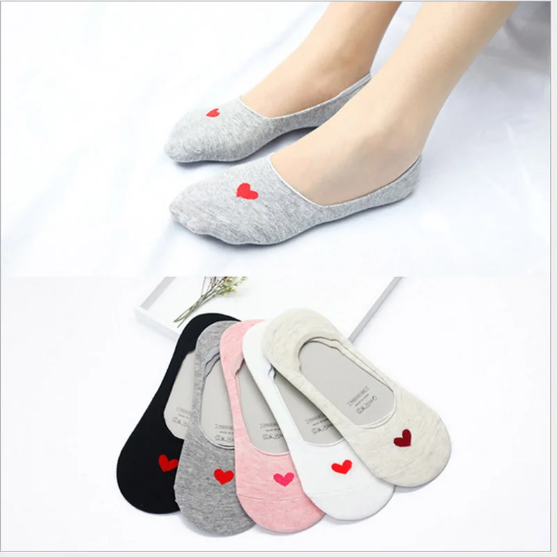 

5 Pairs / Bag New Summer Love Female Socks Cotton Female Boat Socks Invisible Socks Wild Non-slip Breathable Socks