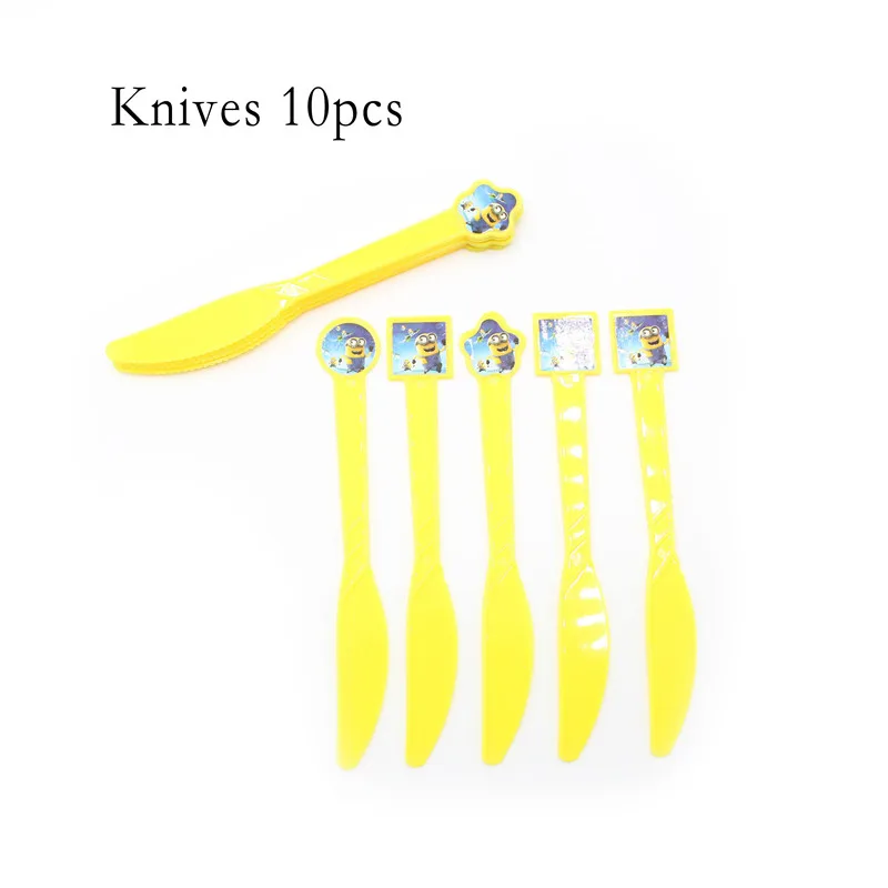 Knives 10pcs Мультфильм Миньон тематическая вечеринка на день рождения украшения Дети одноразовые столовые приборы набор салфетки тарелка Подарочный пакет вечерние принадлежности детский душ - Цвет: Knives 10pcs