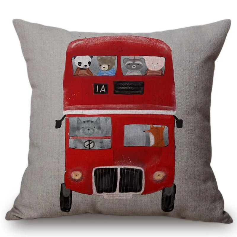 

Cute Animal Watercolor Decorative Sofa Cushion Cover Animals Bear Elephant Drive a Car Funny Animation Story Throw Pillow Cover