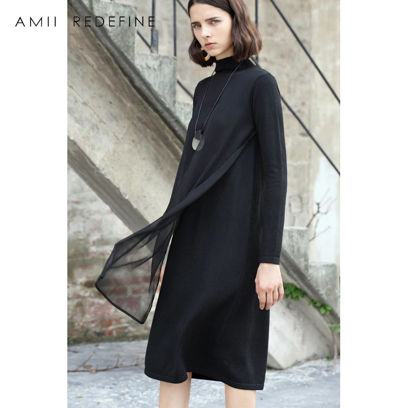 Amii пересмотреть Повседневное Водолазка вязаные платья Для женщин осень 2018