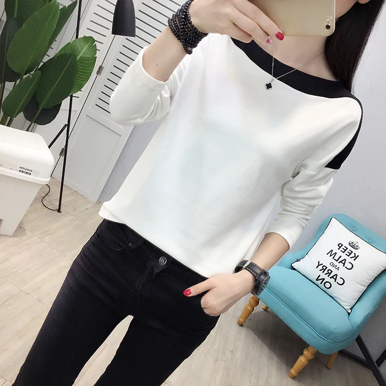 Blusas Mujer De Moda Осенние повседневные хлопковые блузки с вырезом лодочкой Лоскутные рубашки с длинным рукавом для женщин размера плюс женская одежда