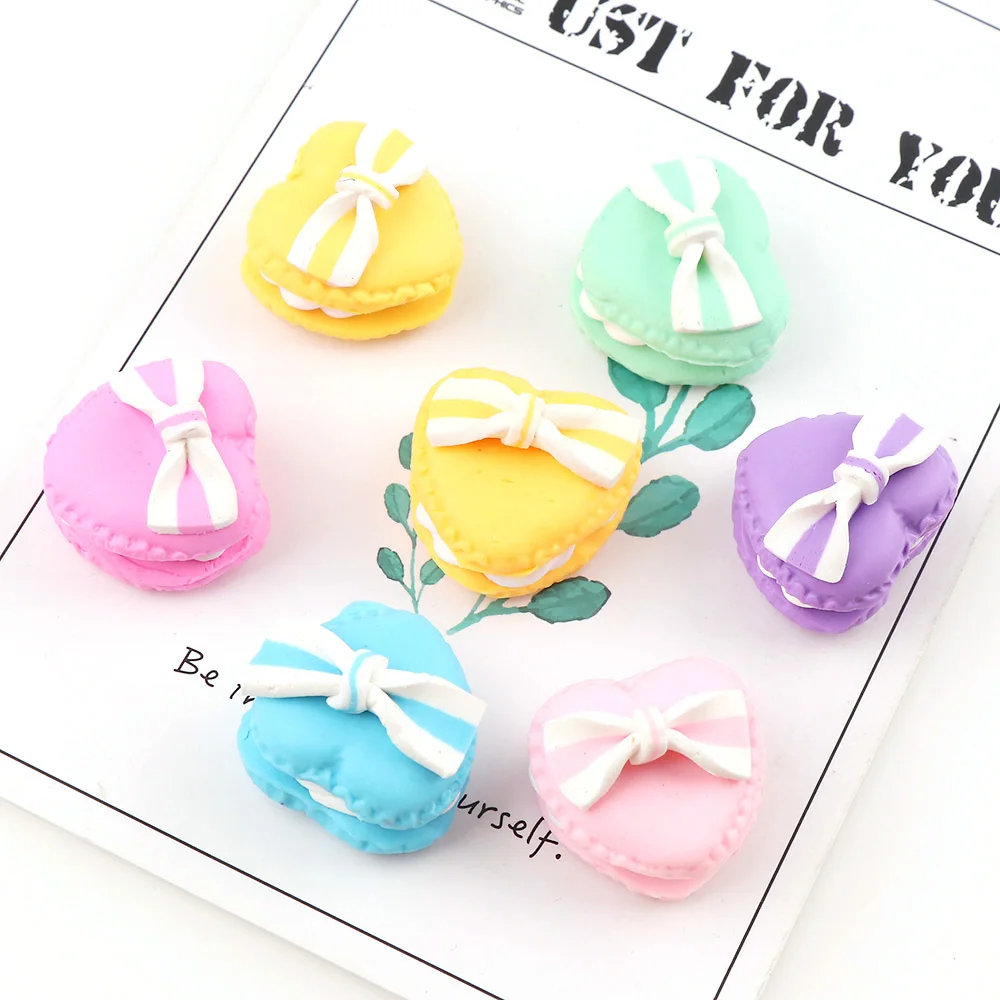 

25mm 10 Pieces Heart With Bow Soft pottery macaron pendant resin DIY decoration Earrings necklace DIY Accessories