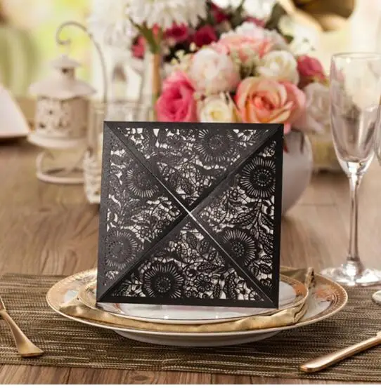 50 шт золотой белый черный дизайн деревенский свадьба Приглашение лазерная резка