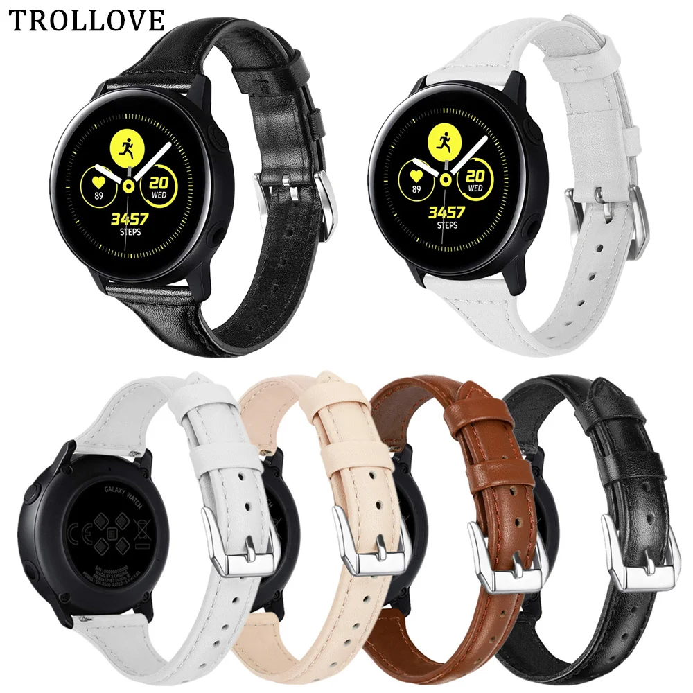 Тонкий кожаный ремешок 20 мм для Samsung Gear Sport S2 Classic Galaxy Active 42 Huami Amazfit Bip Huawei 2 браслет