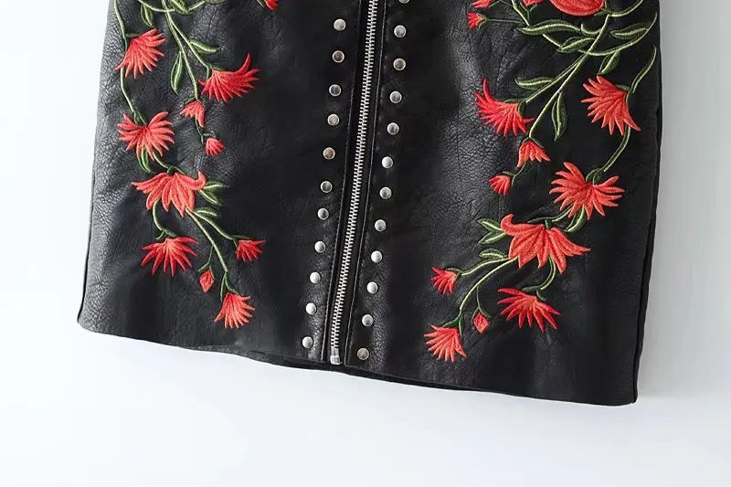 Yuuyiwa Women's new rivet embroidered Pu Faux leather skirt Straight Above Knee Mini Women Skirts Jupe Femme Faldas Mujer | Женская
