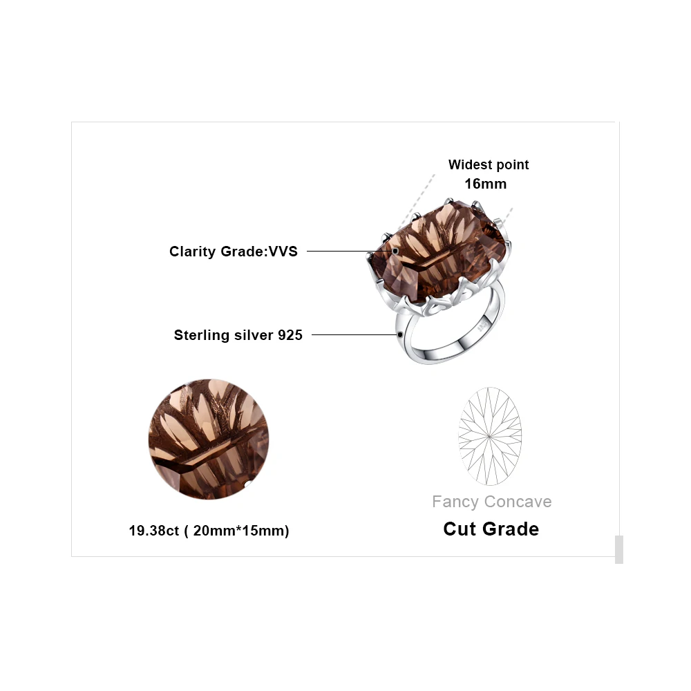 Jewelrypalace огромный уникальные вогнутой 20ct из натуральной дымчатый кварц кольцо