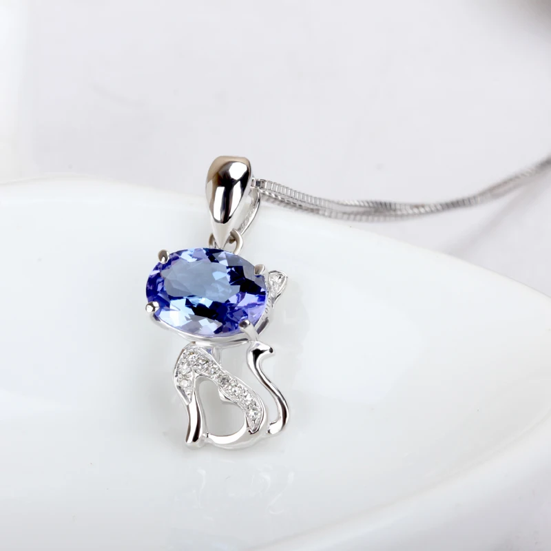 Подвеска из серебра 9 к с голубым танзанитом и котом|gift for girlfriend|fine jewelrygift gifts |