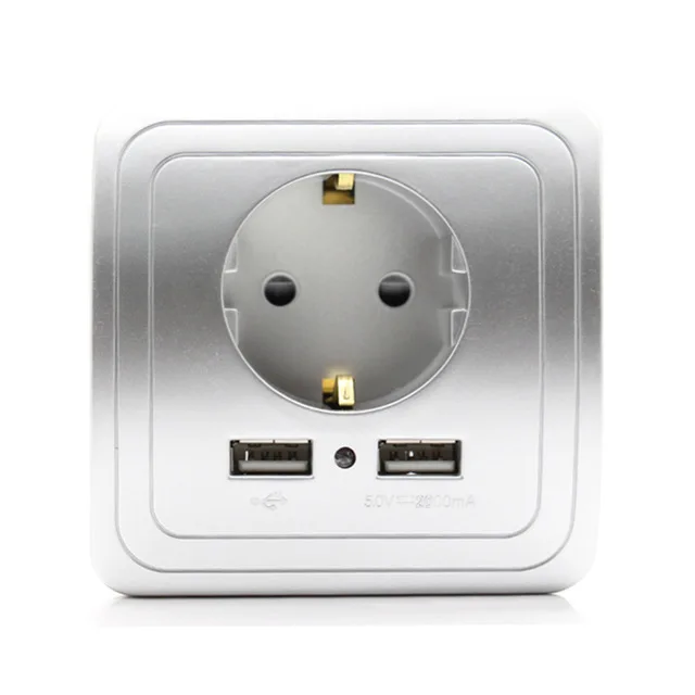 Esooli, двойной USB порт, 2А, настенное зарядное устройство, адаптер, штепсельная вилка европейского стандарта, розетка, панель, заземление, электрическое настенное зарядное устройство, адаптер для зарядки - Тип: Socket-2
