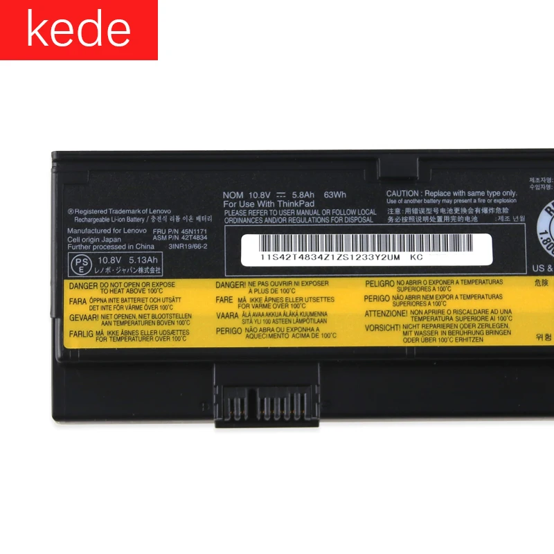 Kede аккумуляторная батареядля ноутбука lenovo ThinkPad X200 X200S X201 X201S X201I FRU 45N1171 АСМ 42T4834 63Wh