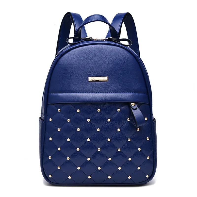 

2017 Fashion Women high quality PU Leather Rivet Backpack Women's Backpacks for Teenage Girls Ladies Bags with Zippers Black Bag