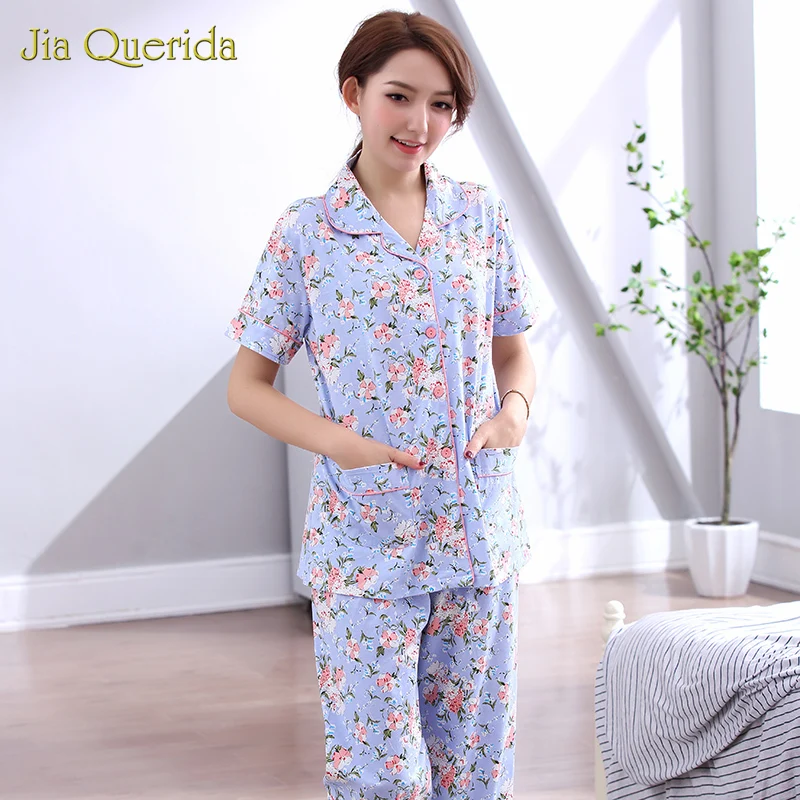 Пижама женская весенне летняя с цветочным принтом 100% хлопок|Комплекты пижам| |