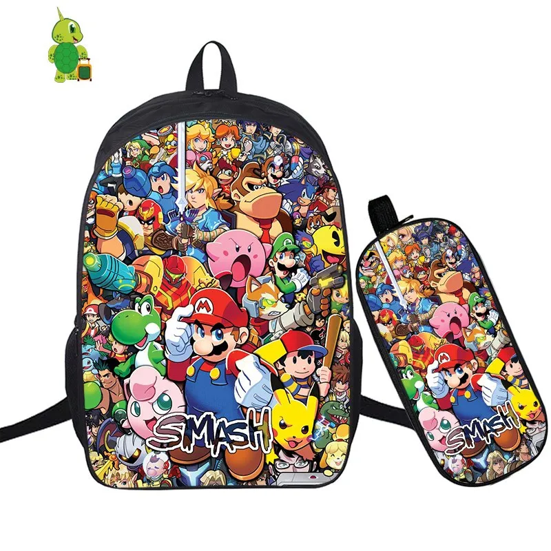 Mochila супер Smash рюкзак Bros 2 шт./компл. школьные портфели для подростков мальчиков и