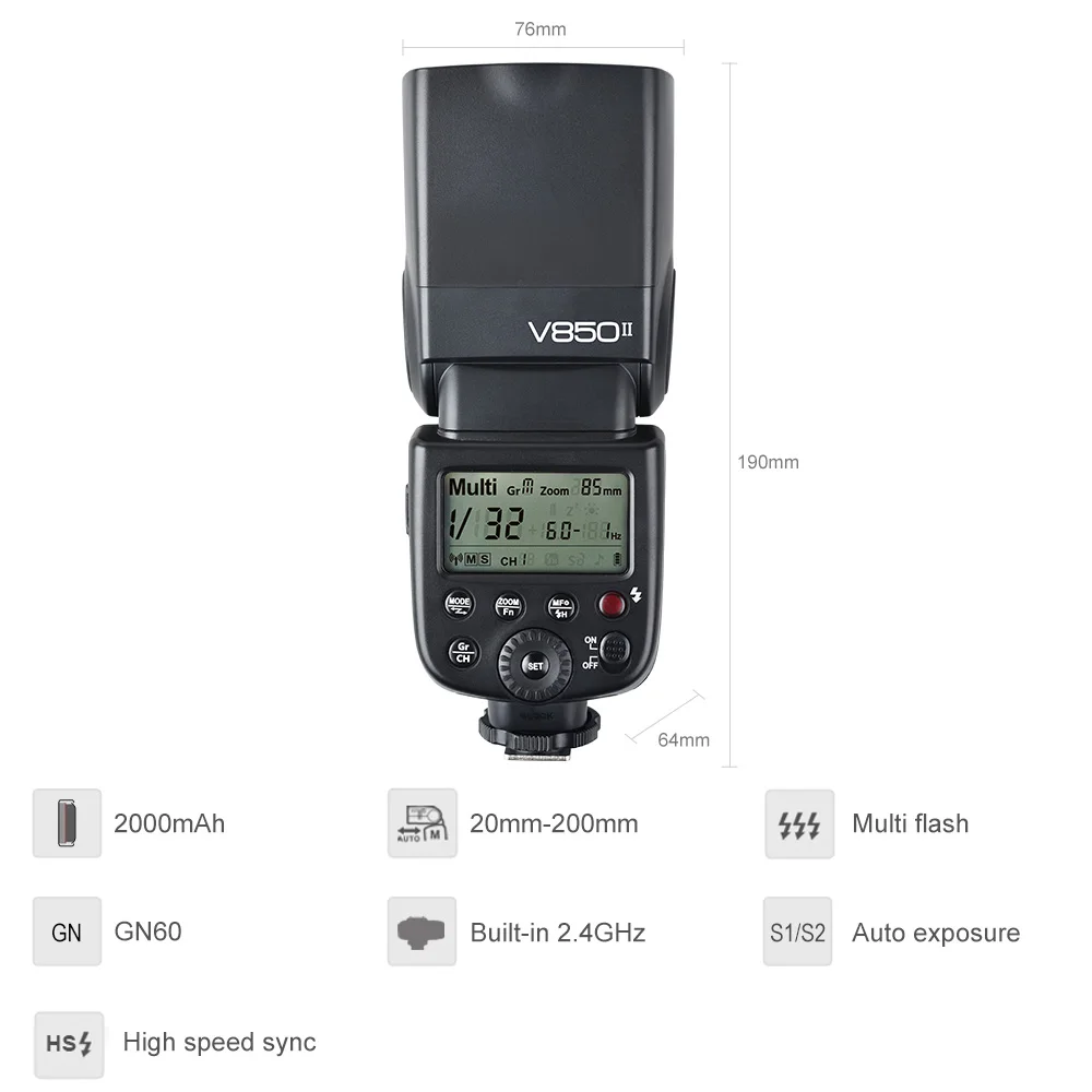 Вспышка Godox V850II HSS GN60 2 4G Беспроводная X System Speedlite для цифровых зеркальных камер (без