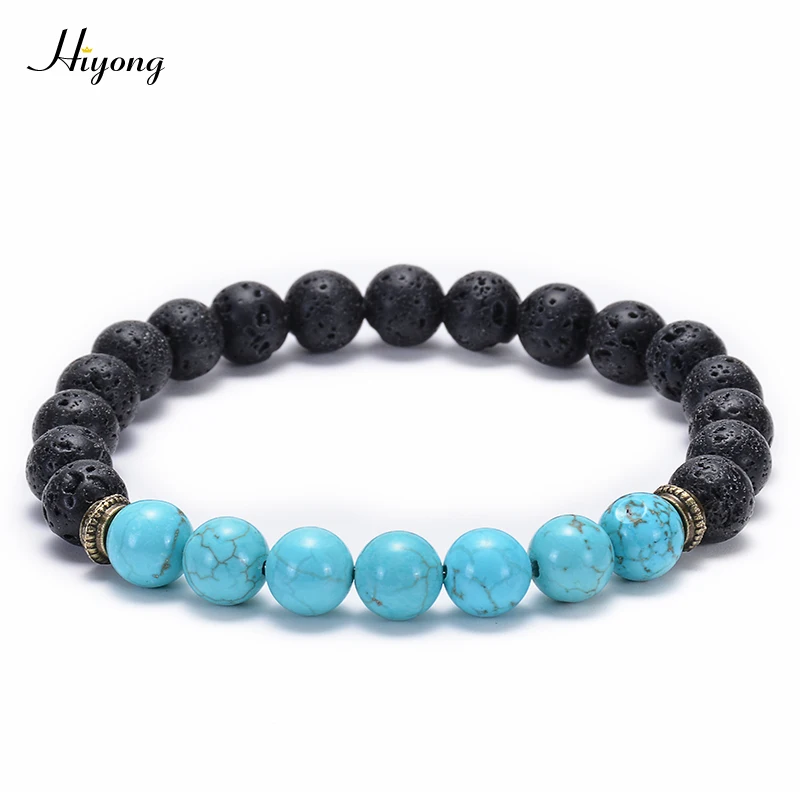 Черные бусины из лавы браслет 7 чакр баланс бусин рейки Будда молитва бирюзы