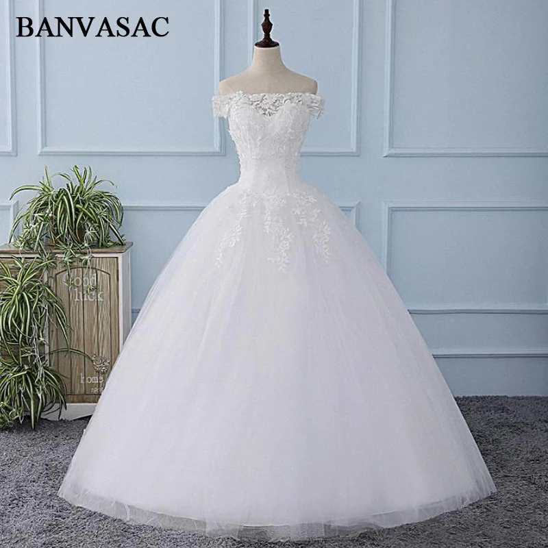 BANVASAC 2018 цветы лодочка шеи Кристаллы бальное платье Свадебные платья Beadings