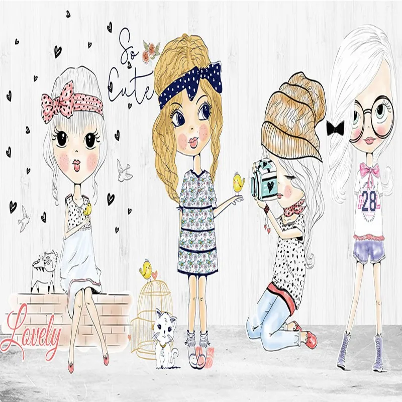 Пользовательские 3D фото обои Мода девушка ручная роспись мультфильм росписи на