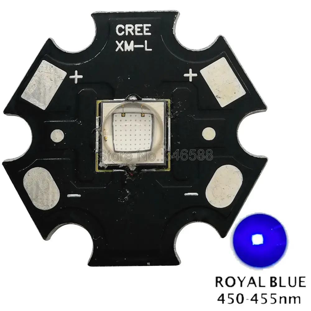 1x Cree XLamp XML2 XM-L2 T6 холодный белый нейтральный белый теплый белый королевский синий 10 Вт Высокая мощность светодиодный излучатель бисера 16 мм 20 мм Черный PCB - Испускаемый цвет: Royal Blue
