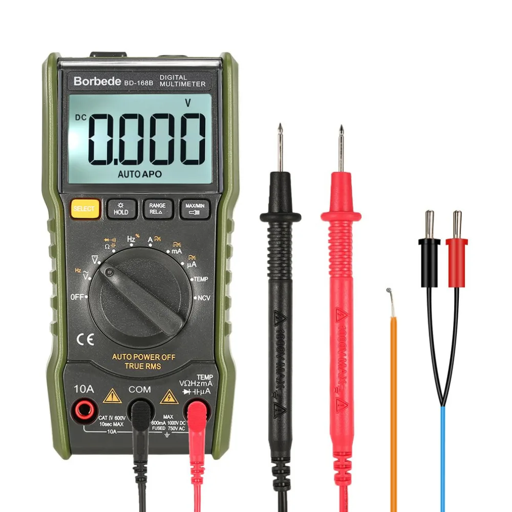 Borbede 6000 Count Digital Multimeter DC/AC Voltage Current Meter Handheld Voltmeter Diode NCV Tester True RMS with Flashlight |