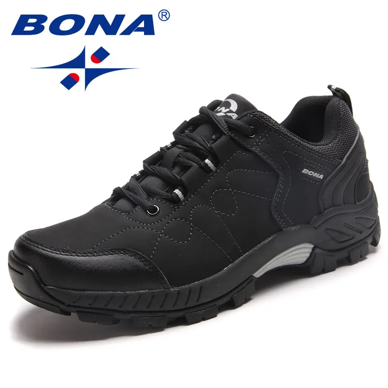 BLACK BONA/Новинка; Популярные стильные мужские треккинговые ботинки на шнуровке; Мужская Спортивная обувь; уличные беговые треккинговые кроссовки; удобные; - Цвет: BLACK