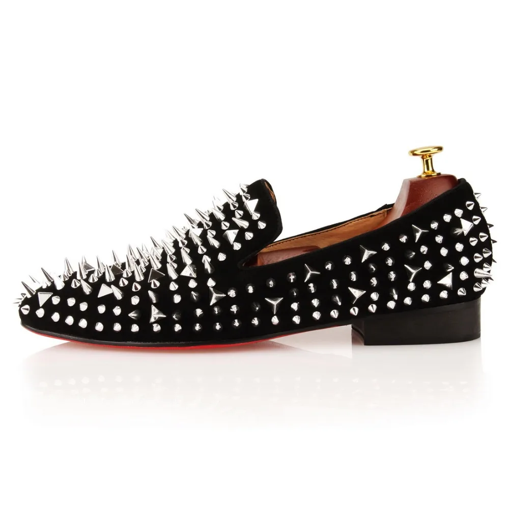 COOL TIRO Golde men Quality Red Bottom Fashion Silver miscellaneous nail Spikes Loafers Rivets Casual Dress Shoes Flats Black | Обувь