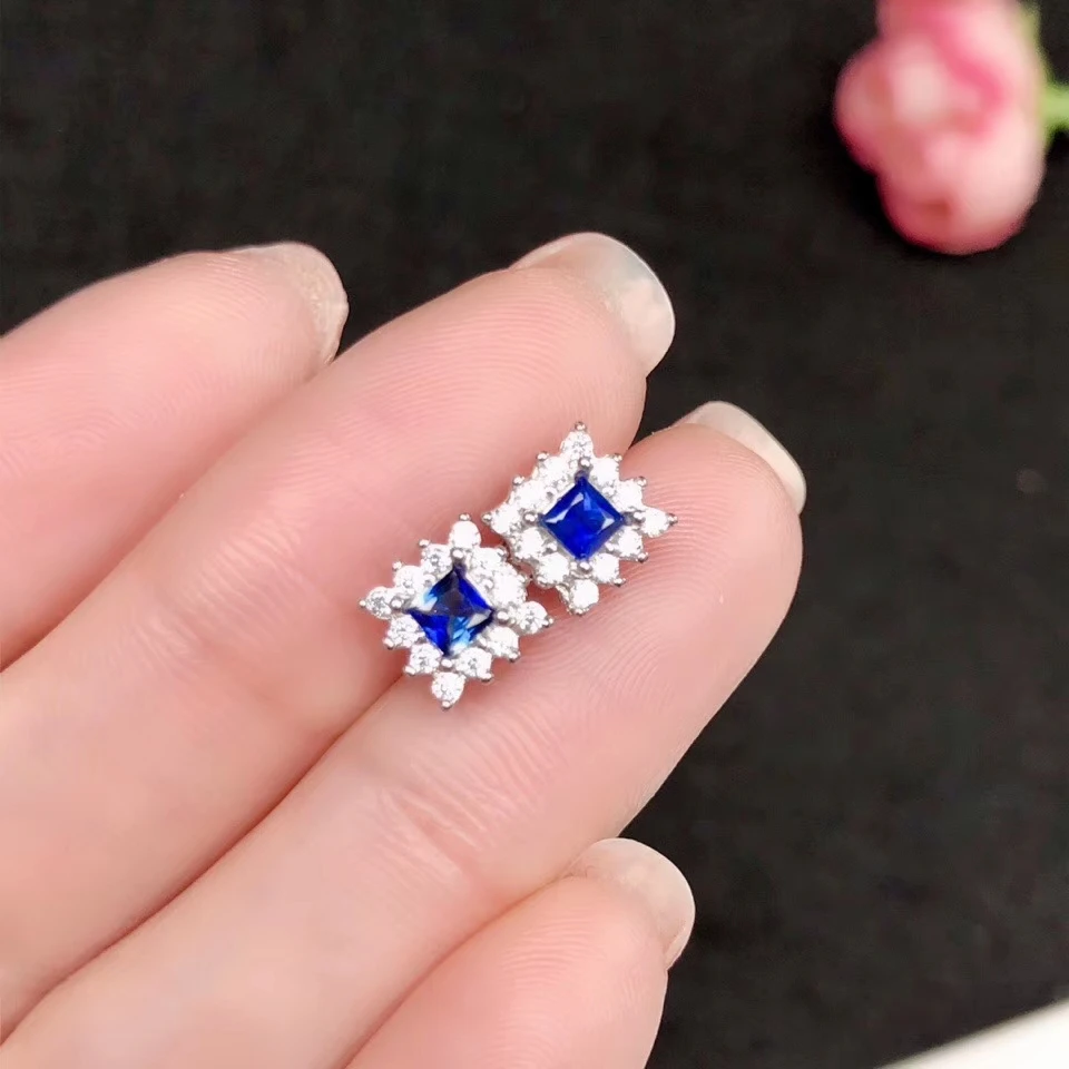 classic sapphire earrings for women fine jewelry natural gem stud earring ocean blue color 925 sterling silver girl party gift