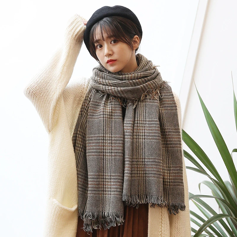 

New arrival fashion autumn winter long dual-use double-sided soft scarf comfortable shawl warm plaid women girls knit cute scarf