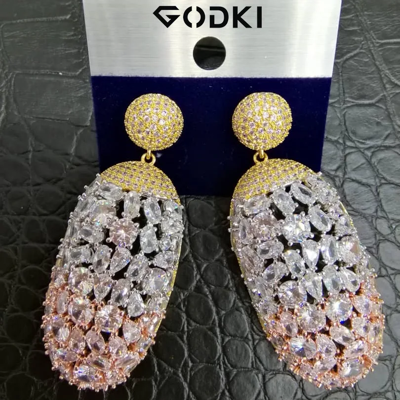 GODKI большие роскошные 3 шт. серьги браслет кольцо наборы для женщин Свадебные с кубическим Цирконом кристалл обручальные Дубай Свадебные Ювелирные наборы