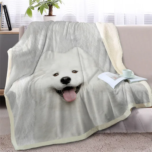 BlessLiving Shih Tzu Throw Blanket for Bed White Dog Fur Print Sherpa Fleece Blanket 3D Animal Bedding Puppy Plush Thin Quilt 3