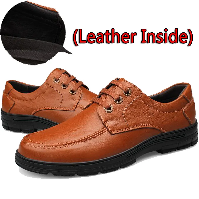 Leather Red Brown SURGUT/брендовая модная мужская повседневная обувь; лоферы из натуральной кожи; мужские мокасины на плоской подошве; высококачественные модельные туфли с мехом внутри - Цвет: Leather Red Brown