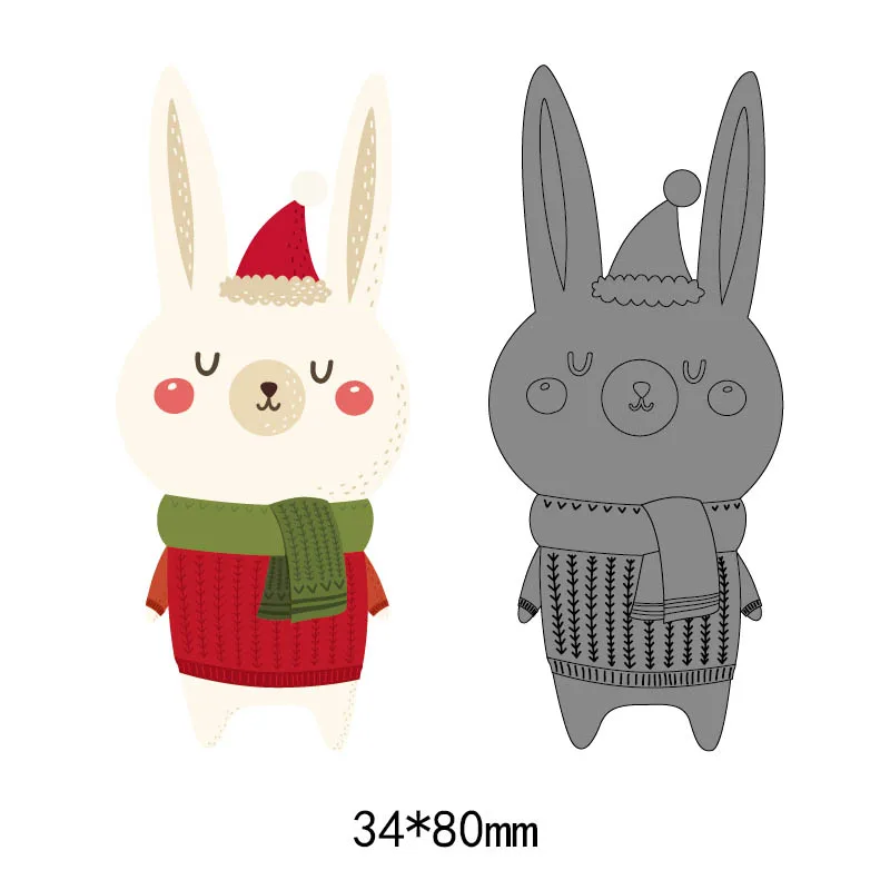 Christmas Rabbit Metal Steel Cutting Dies for Scrapbook DIY Embossing Paper Craft Animals Stamps and New 34*80mm|Вырубные штампы| |
