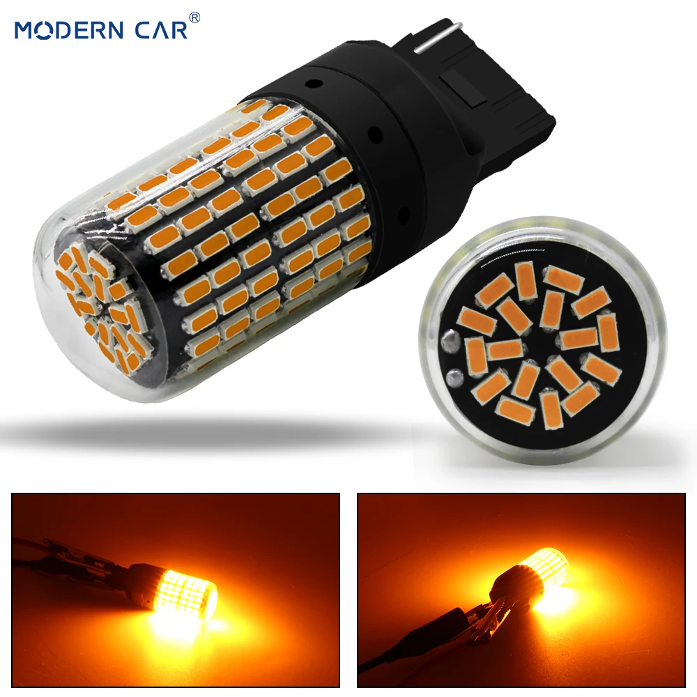 Современный автомобильный T20 7440 W21W светодиодный лампы 3014 144smd светодиодный CanBus 1156 BA15S P21W BAU15S PY21W светодиодный светильник для автомобилей сигнала поворота светильник желтый