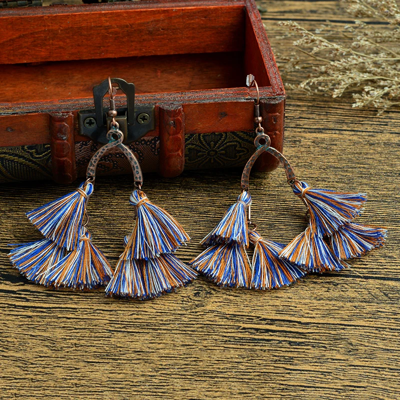 Минималистичные Винтажные серьги с кисточками бронзовые нестандартные