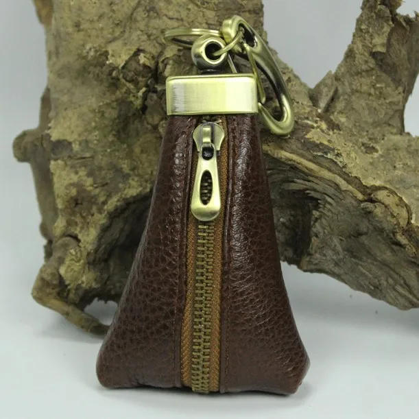 Натуральная кожа ключа автомобиля кошелек Для мужчин Key Holder ключница ключи Для женщин брелок охватывает молния ключеник сумка кошелек - Цвет: Коричневый