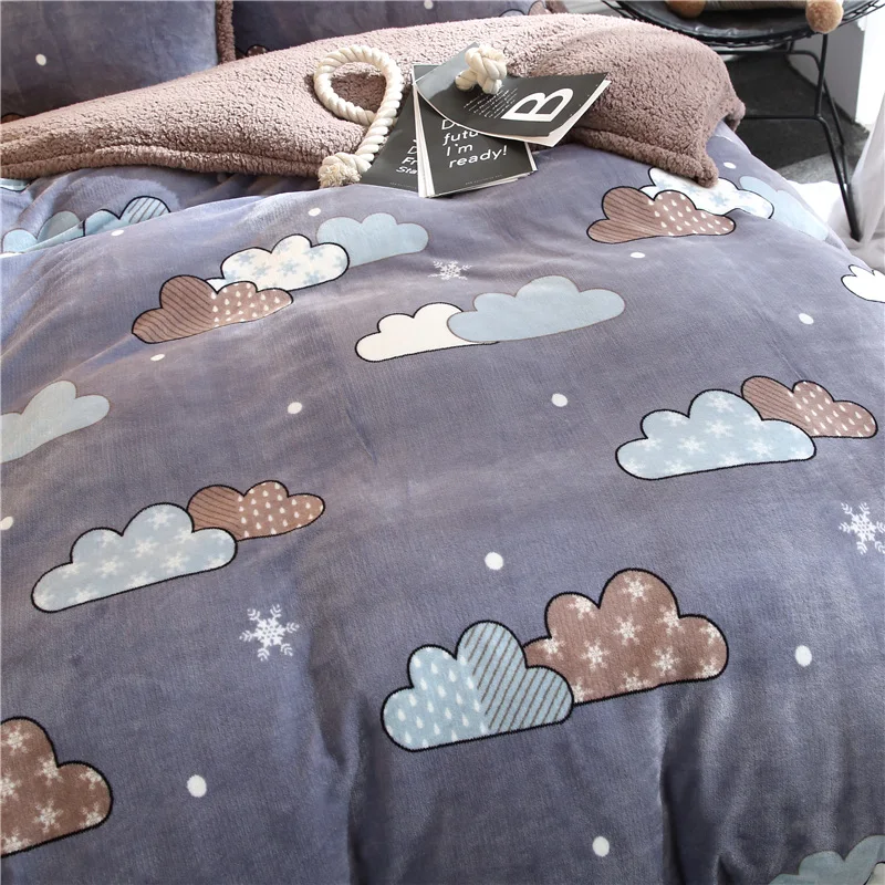 Простая фланелевая кашемир Постельное белье толстые пододеяльник наволочка 3/4