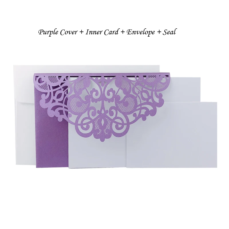 One Set Purple 100 шт европейские свадебные пригласительные открытки с лазерной огранкой элегантные трехслойные кружевные визитные открытки для ответа на приглашение свадебные сувениры вечерние украшения - Цвет: One Set Purple