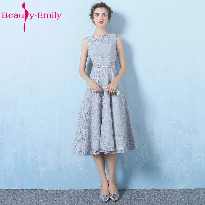 Кружевное ТРАПЕЦИЕВИДНОЕ серое платье для подружки невесты Beauty-Emily платья