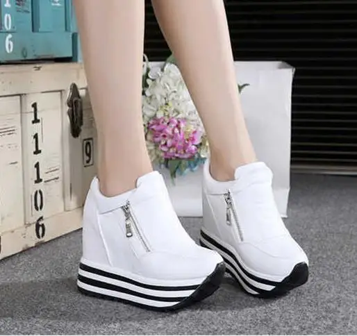 Новинка дышащая обувь на платформе увеличивающая рост двойной молнии женская