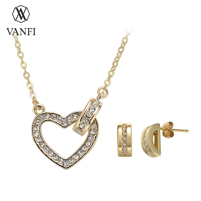 

Kfvanfi Gold Color Heart Shape Set Women Wedding Necklace Earring For Lovely Gift