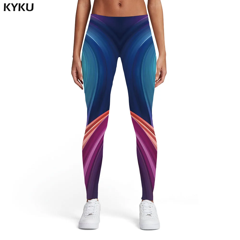Фото Женские психоделические леггинсы KYKU разноцветные спортивные эластичные брюки с