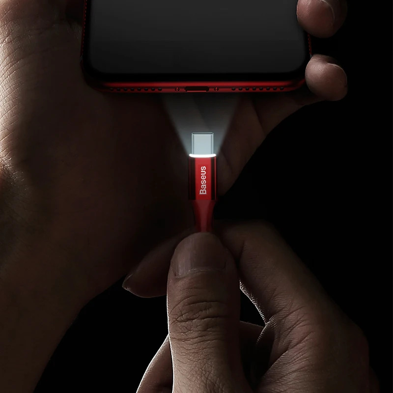 Baseus кабель usb type C для samsung galaxy S9 S8 XIAO mi Xiaomi mi 5 светодиодный светильник зарядный кабель 2A провод для быстрого заряда USB-C