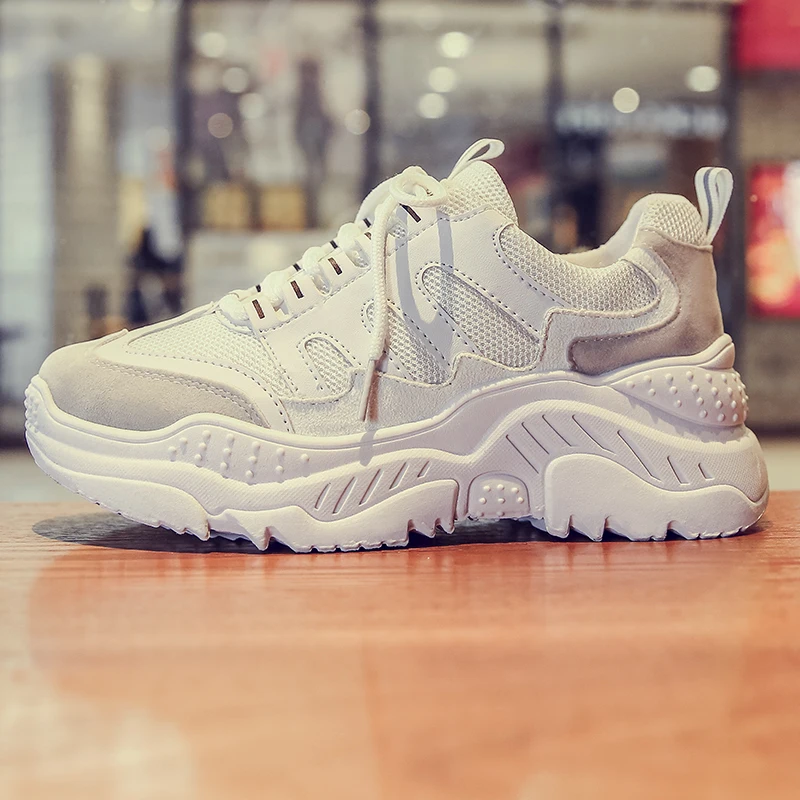 Новинка 2019 года женская повседневная обувь брендовая Белая на платформе с сеткой